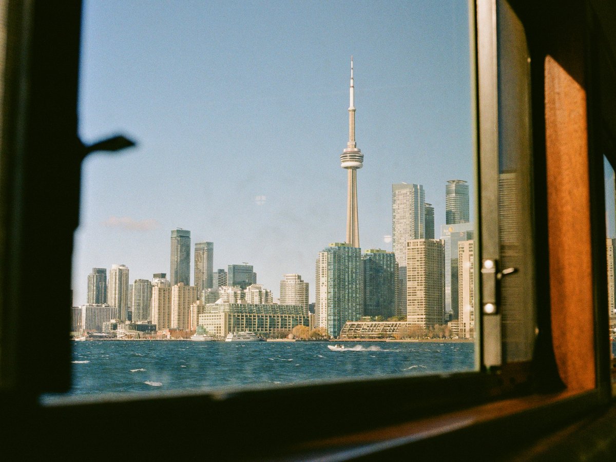 Toronto skyline seen through a window