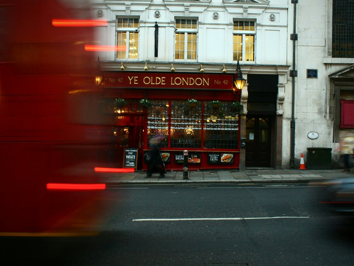 A motion blur in London street in front of a shop, London