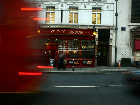 A motion blur in London street in front of a shop, London