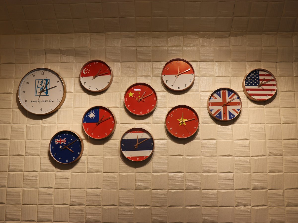 A wall with a bunch of different clocks on it