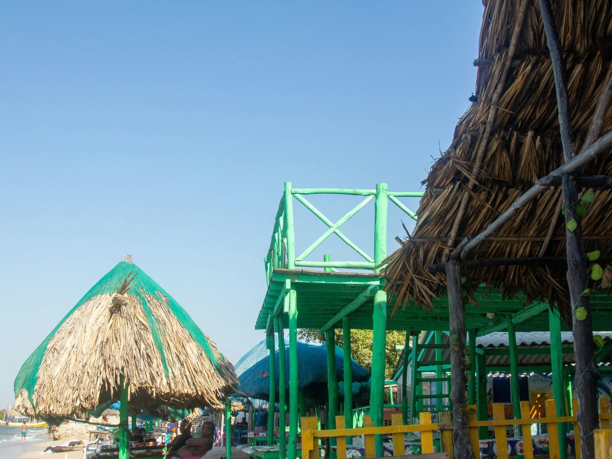 a group of straw huts