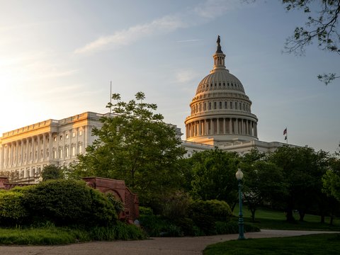 The United States Capitol building in Washington DC during the golden hour