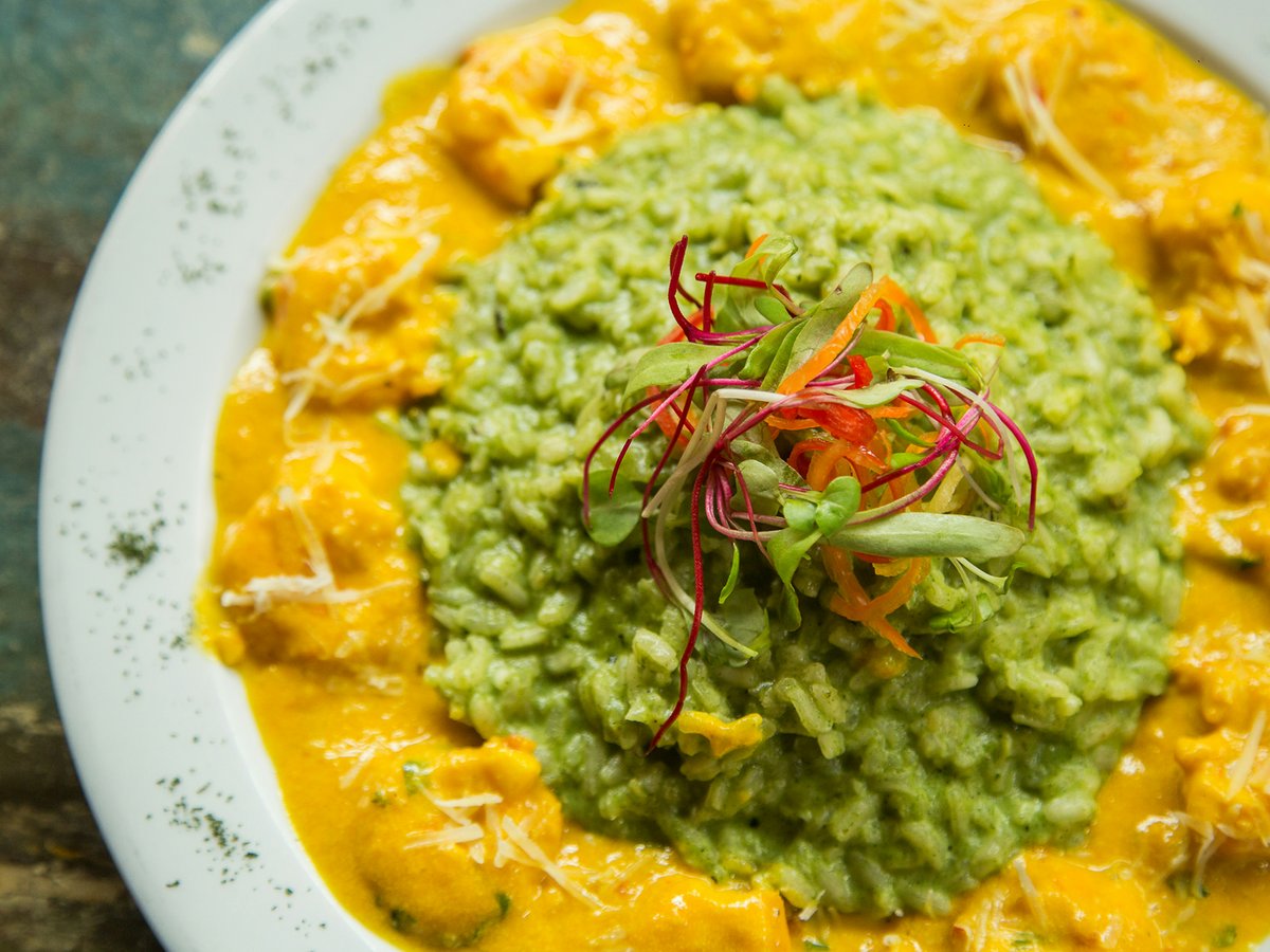 plate of green and yellow sauce