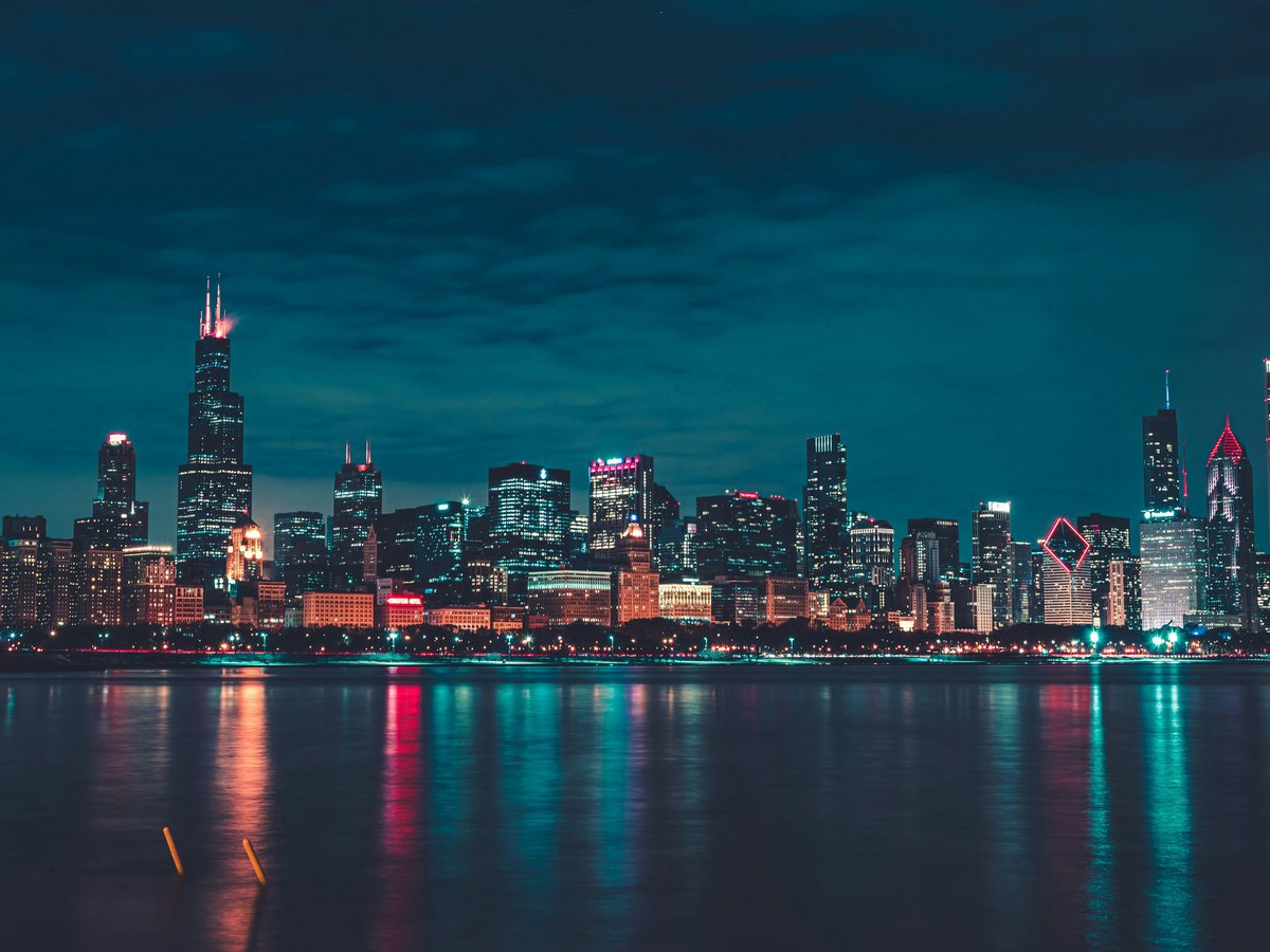 city skyline during night time