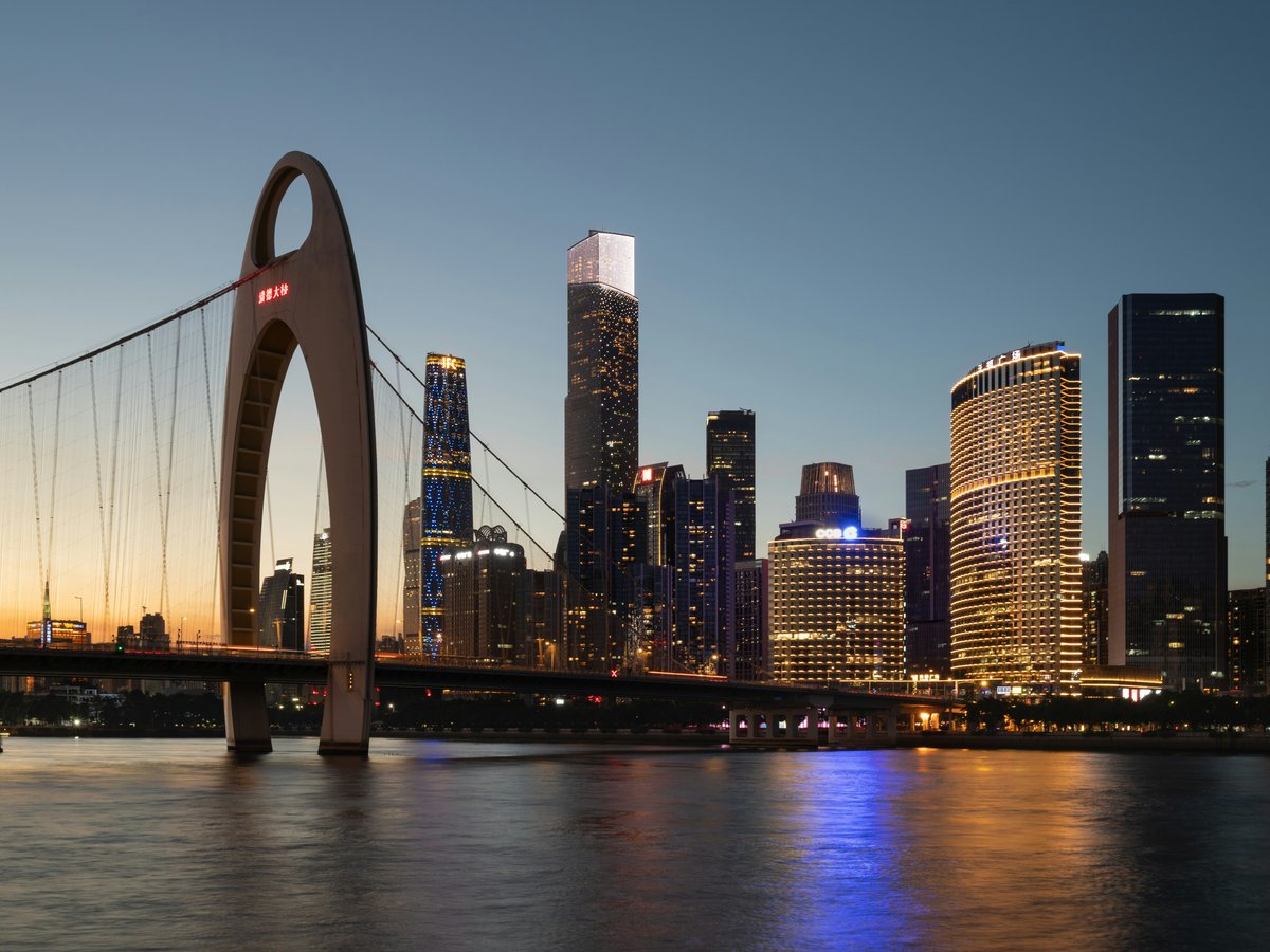 city skyline during night time