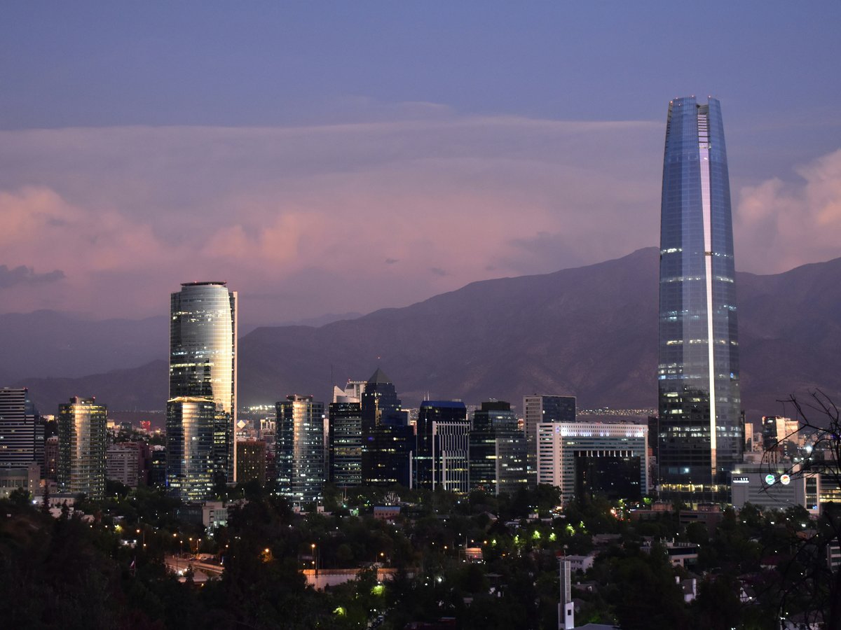 City skyline with modern skyscrapers at twilight