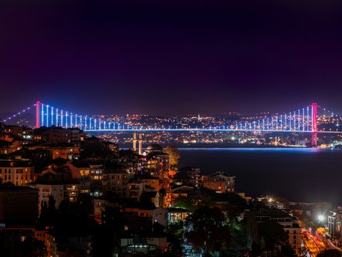city skyline during night time