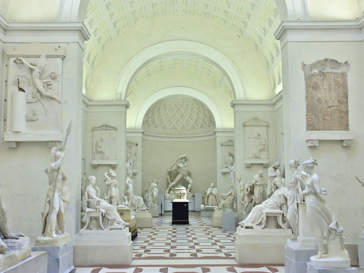building interior with statue