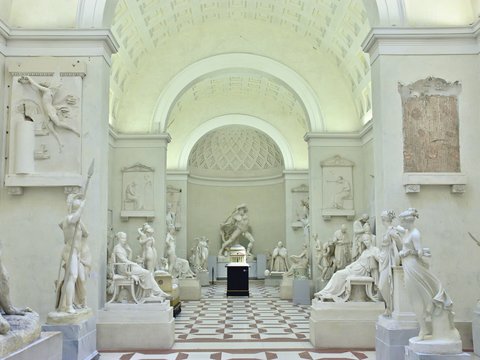 building interior with statue