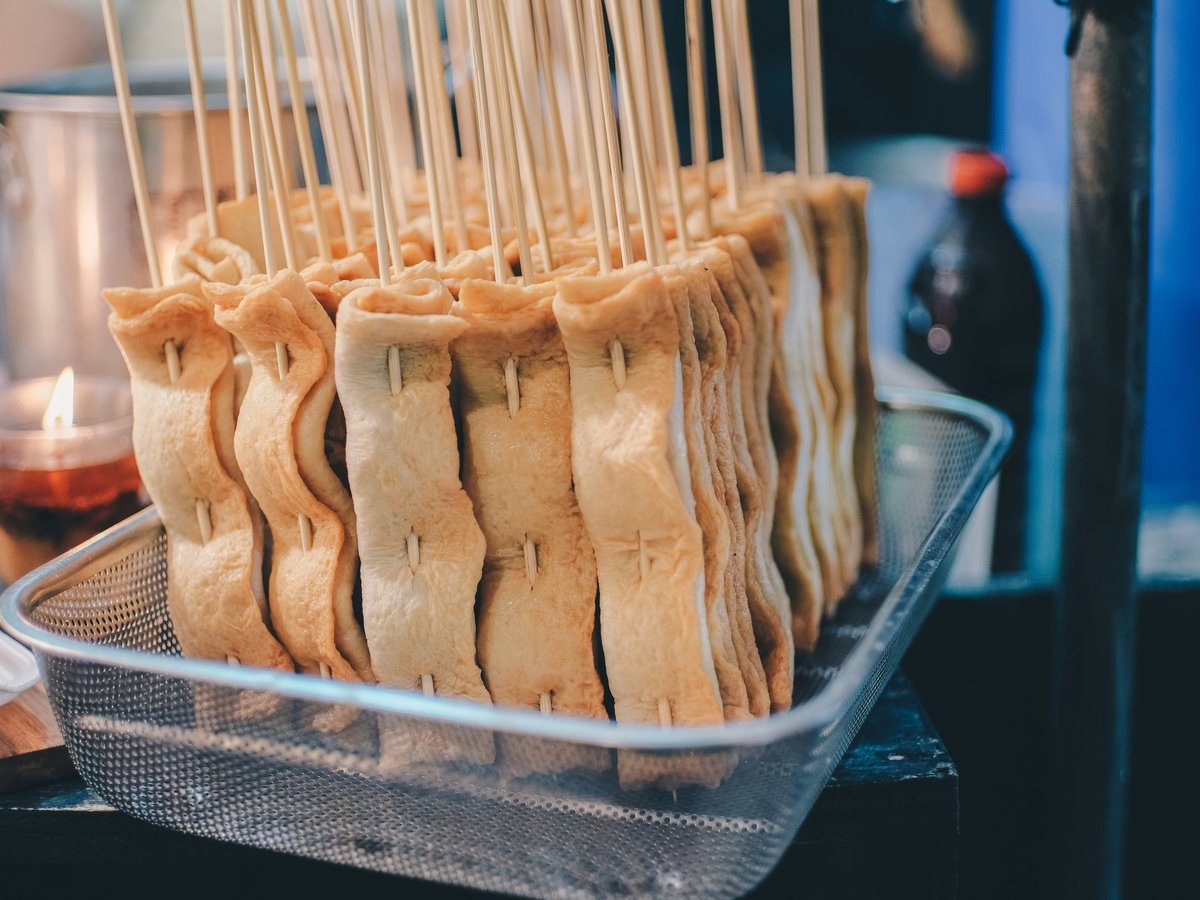 A tray of food that is sitting on a table