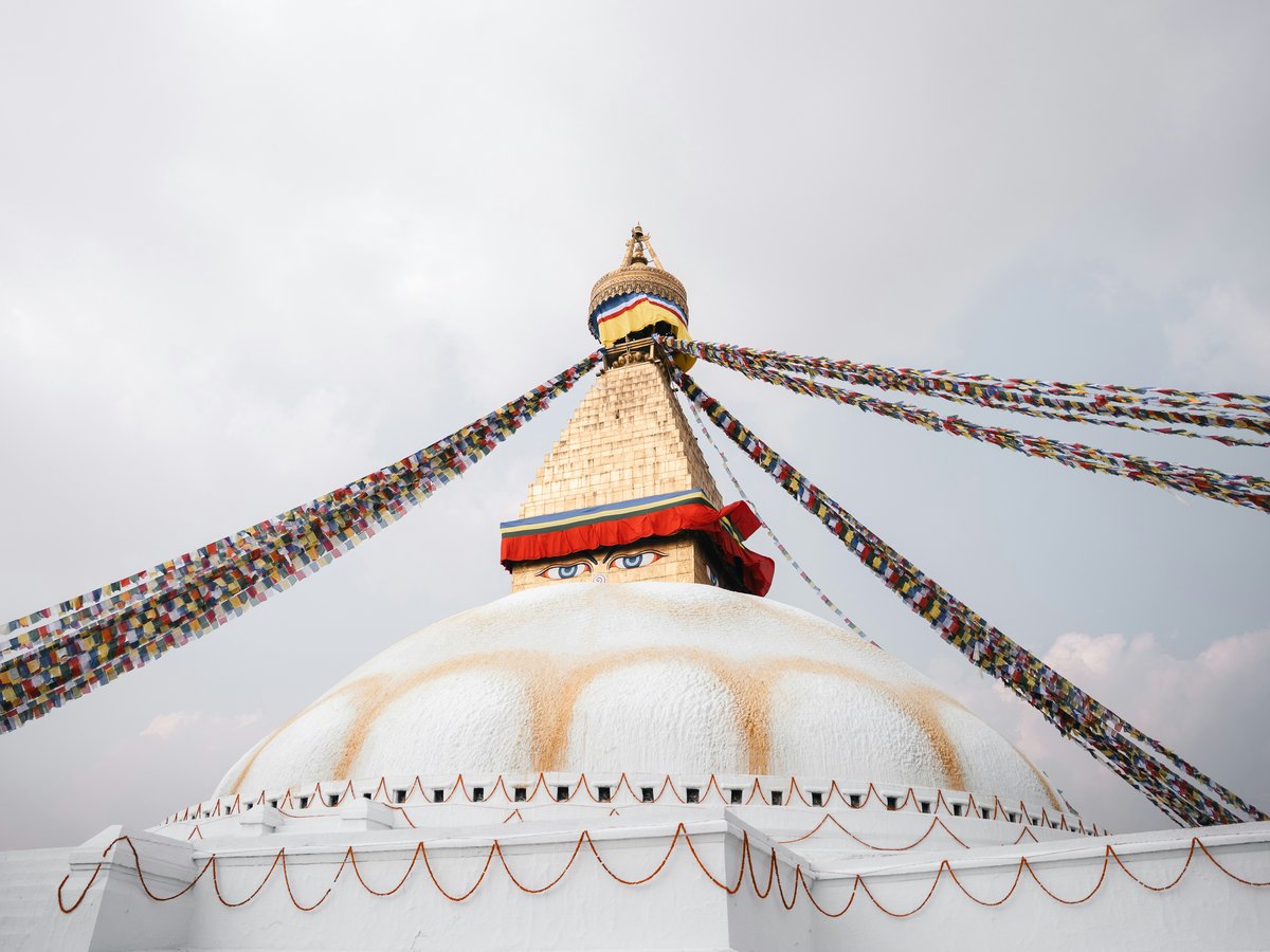 Boudhanath stupa with prayer flags in kathmandu