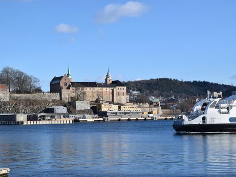 a large boat floating on top of a lake