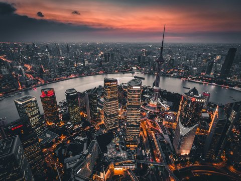 high-angle view of high rise buildings