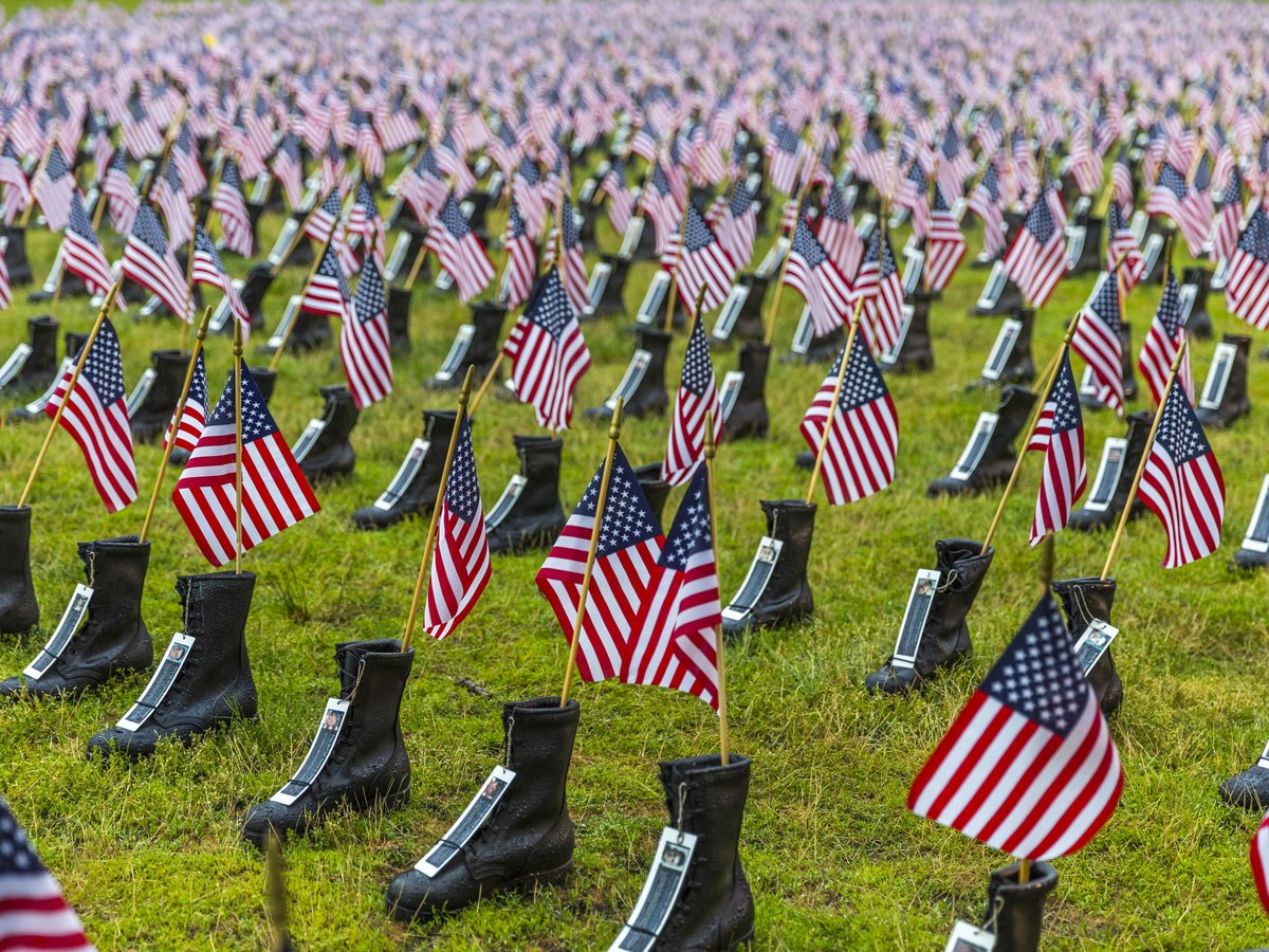 USA flag in black boots lot