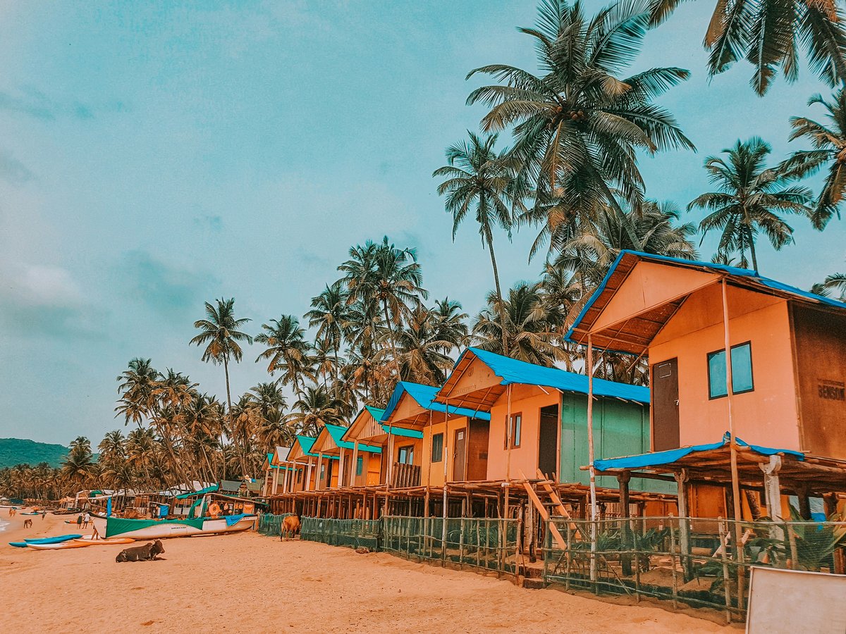 blue and brown wooden houses near palm trees under blue sky during daytime