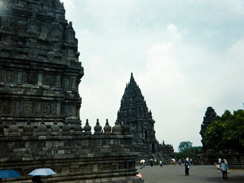Ancient stone temple complex with intricate carvings