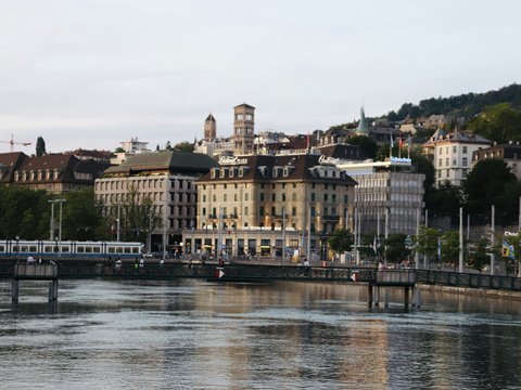 a body of water with buildings along it