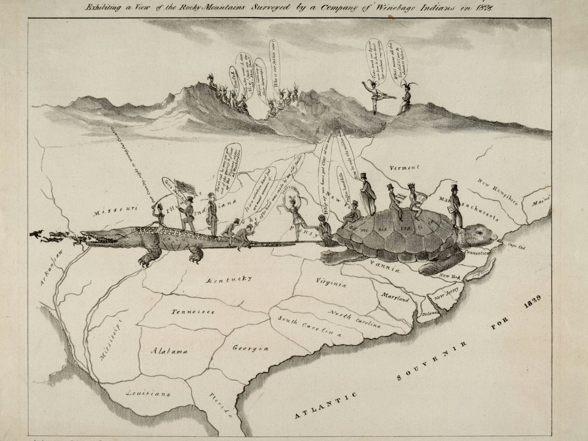 1856 political cartoon map with crocodile, turtle, and figures.