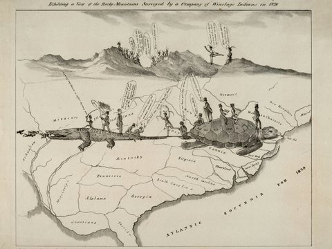 1856 political cartoon map with crocodile, turtle, and figures.