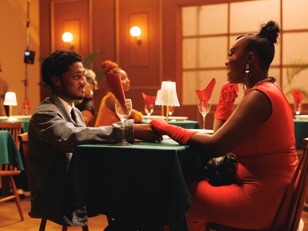 Couple on a date in an elegant restaurant