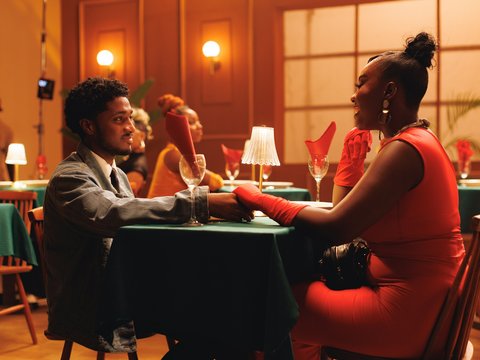 Couple on a date in an elegant restaurant