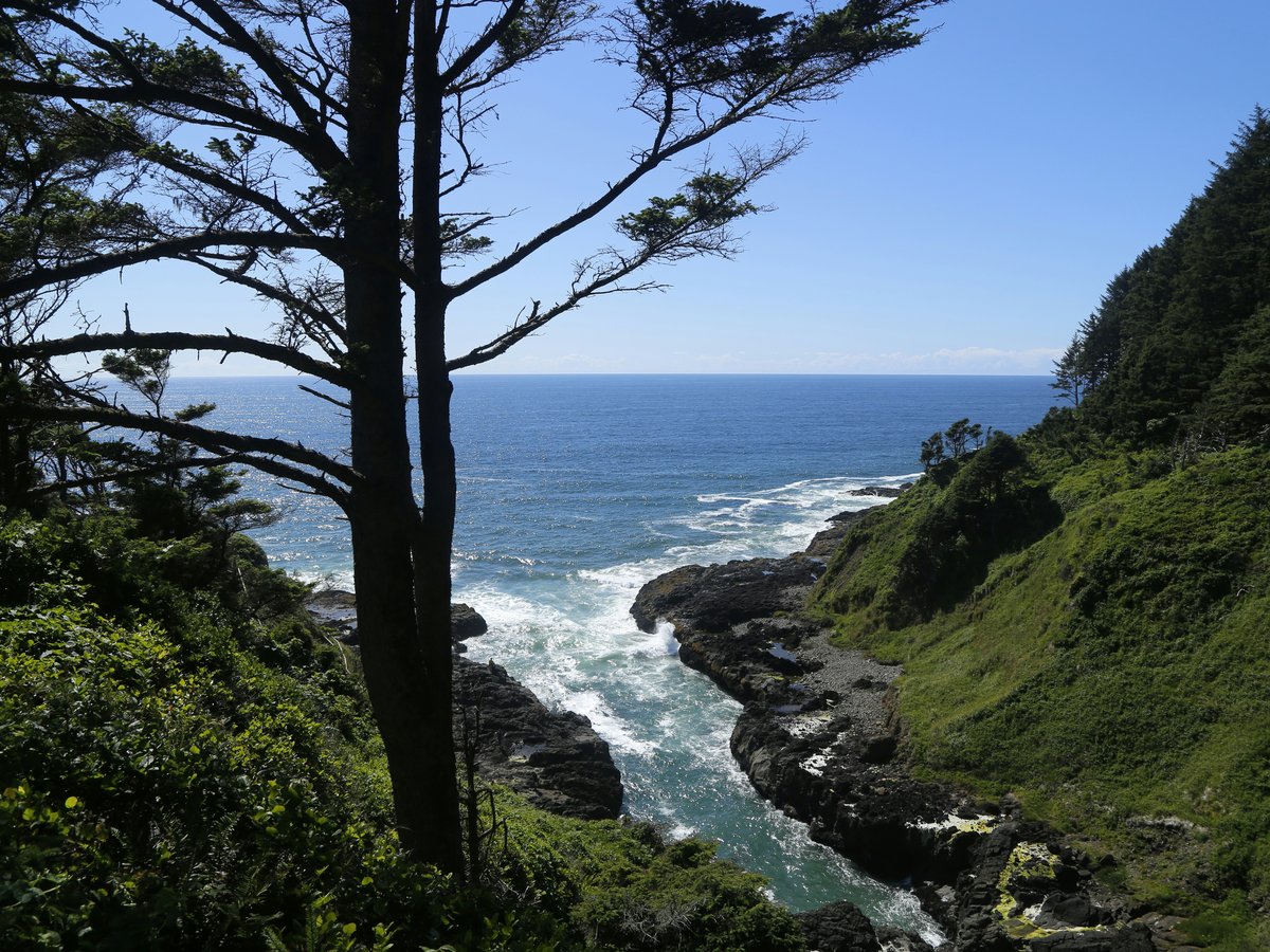 A scenic view of the ocean from a cliff