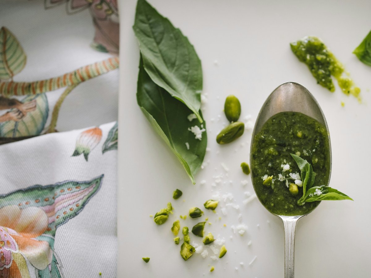 green leaves and gray spoon