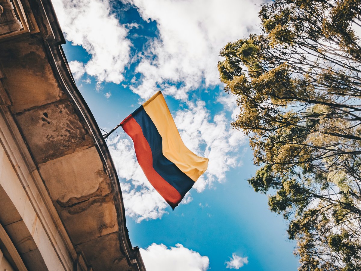 yellow, blue, and red flag