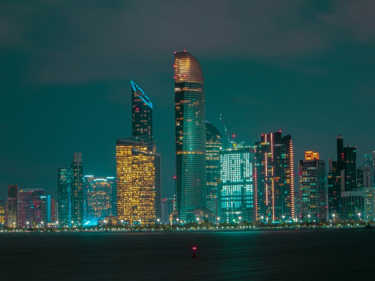 city skyline during night time