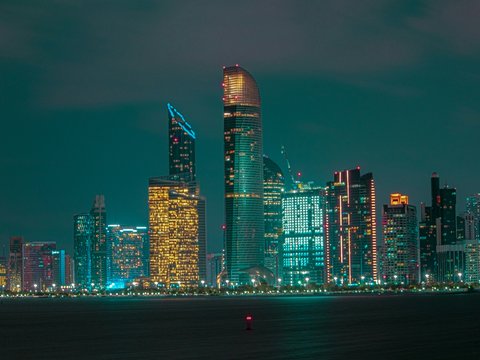 city skyline during night time