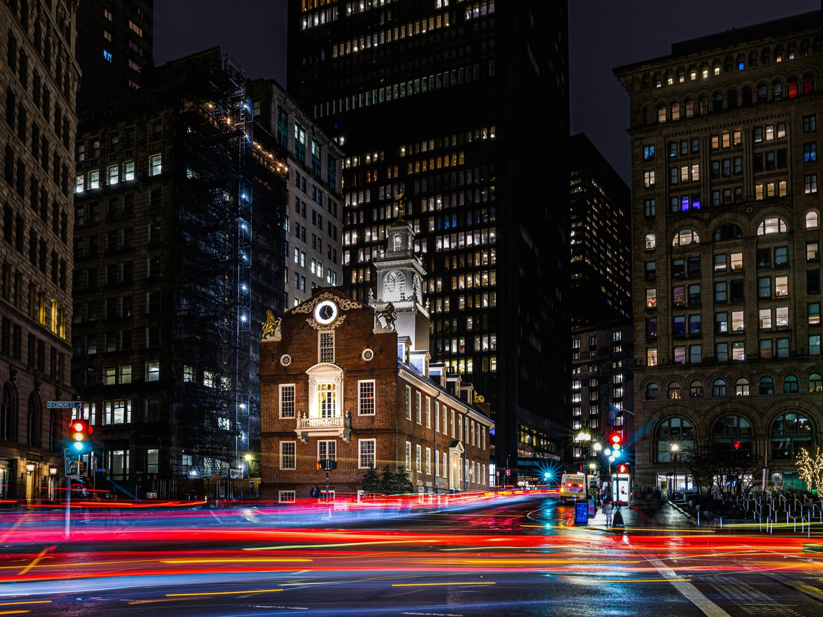 a city street at night