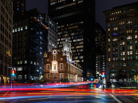 a city street at night