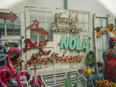 New orleans-themed decor brightens a wall