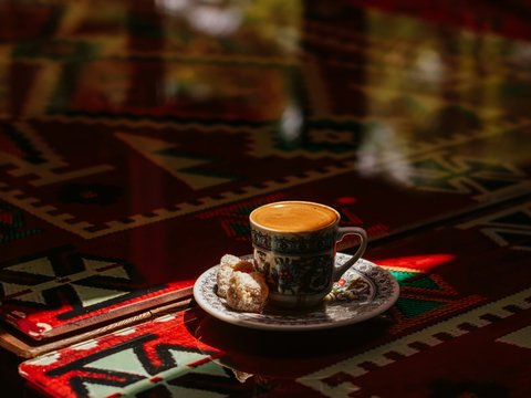 a cup of coffee on a table