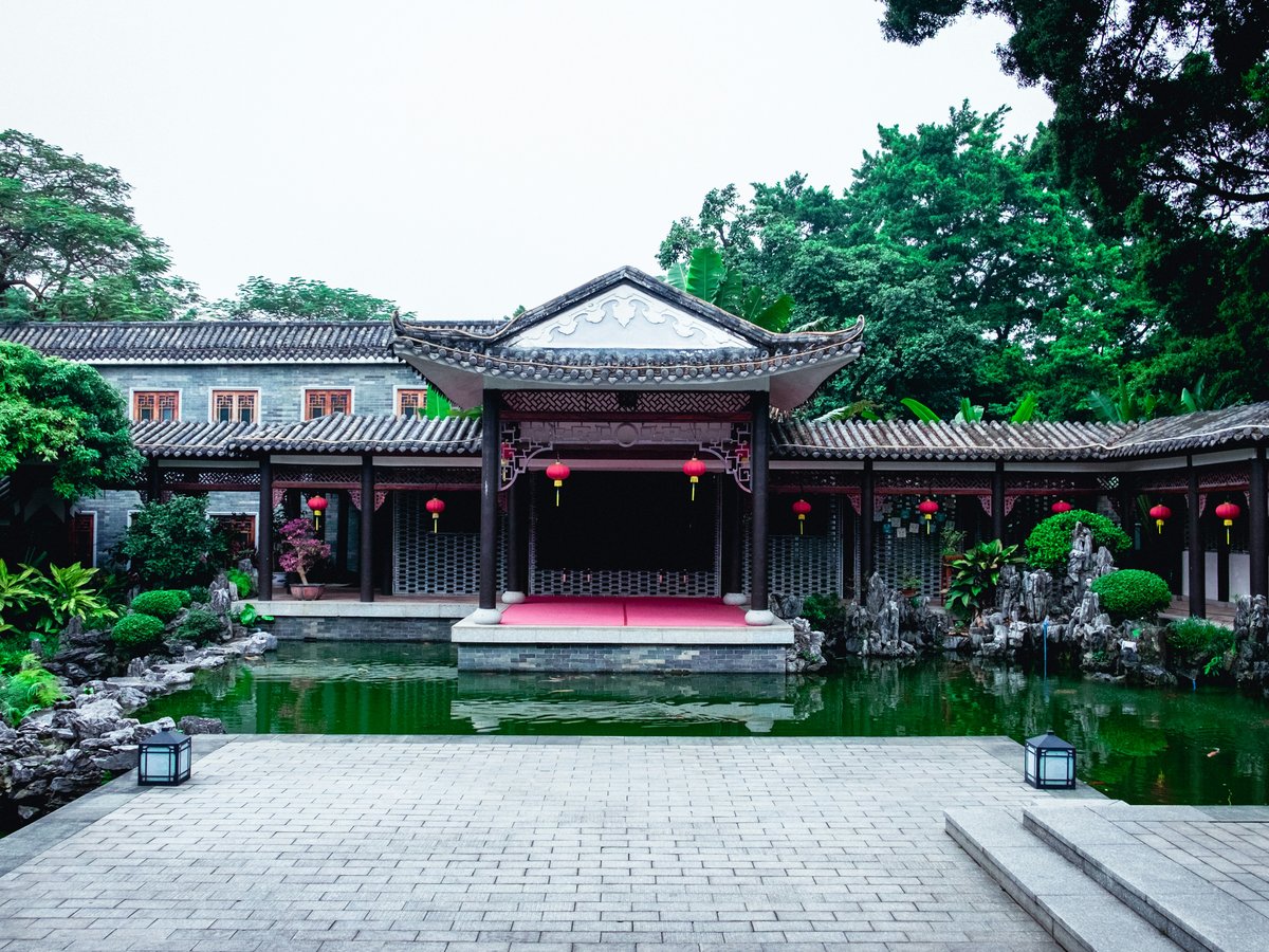 temple with plants in front