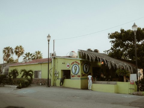a person standing outside a building
