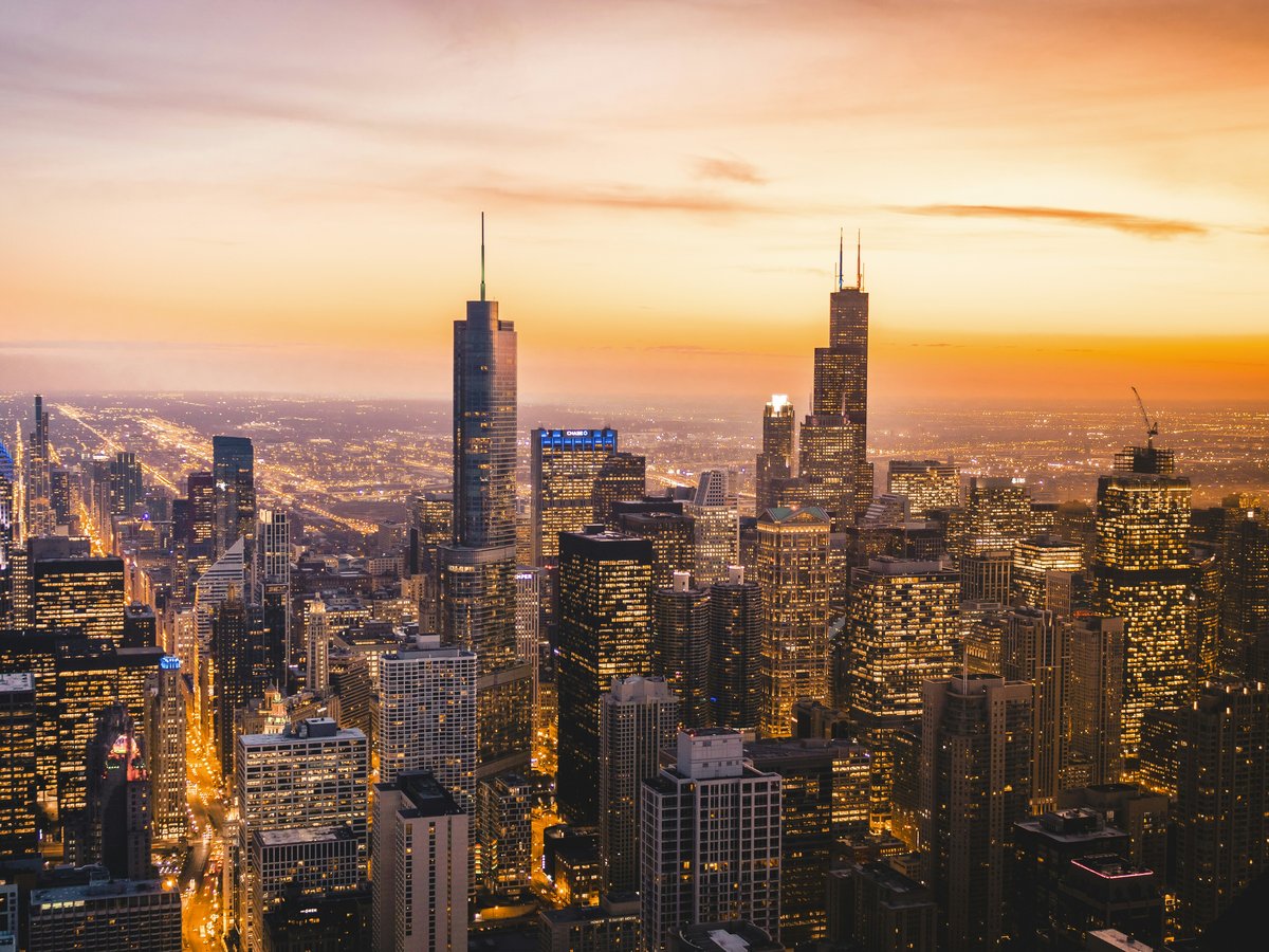 city skyline during night time