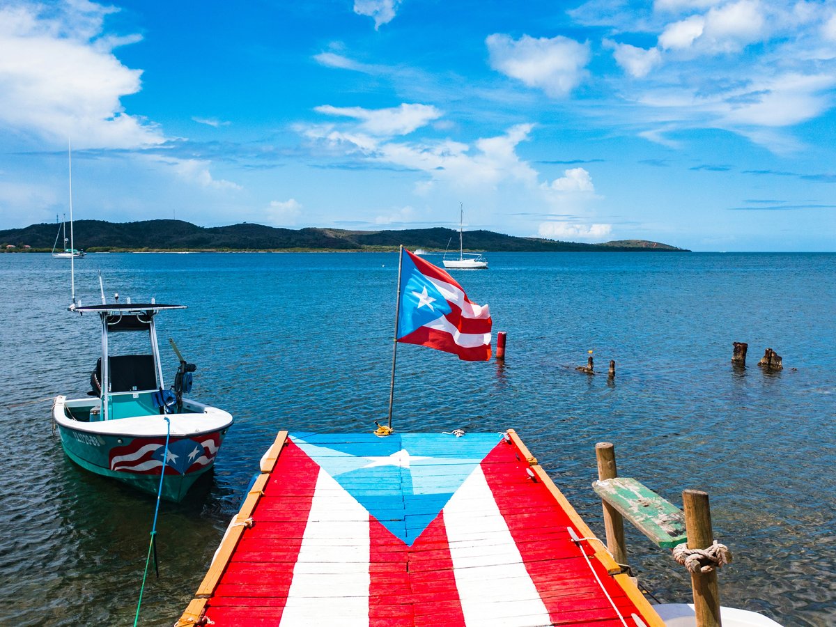 a flag on a boat in the water