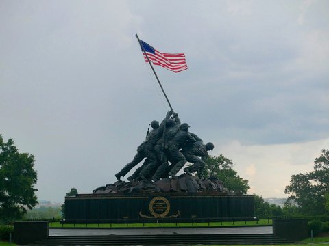 Us marine corps war memorial with american flag
