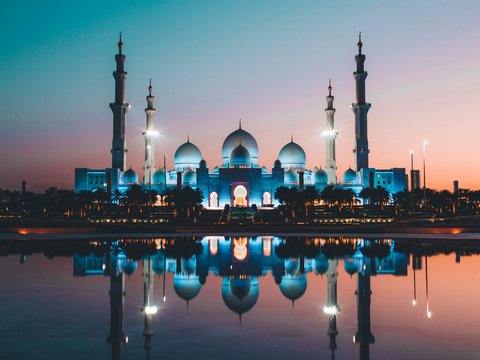 blue and beige concrete mosque