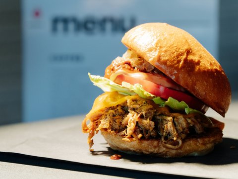a close up of a sandwich on a table