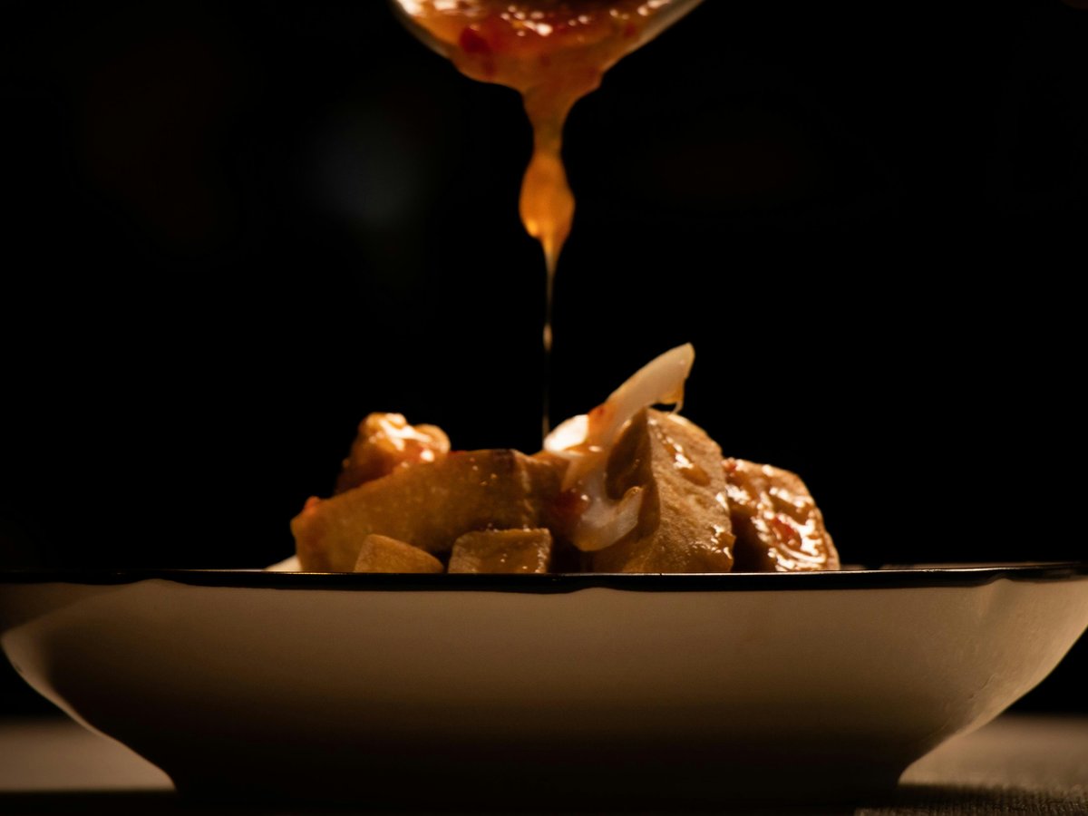 brown and white food on white ceramic plate