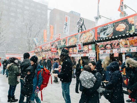 people near building during winter season