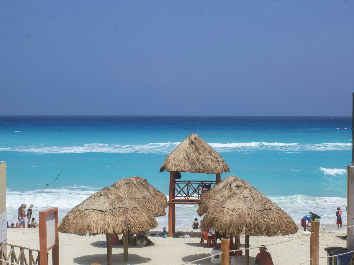 straw umbrellas on a beach
