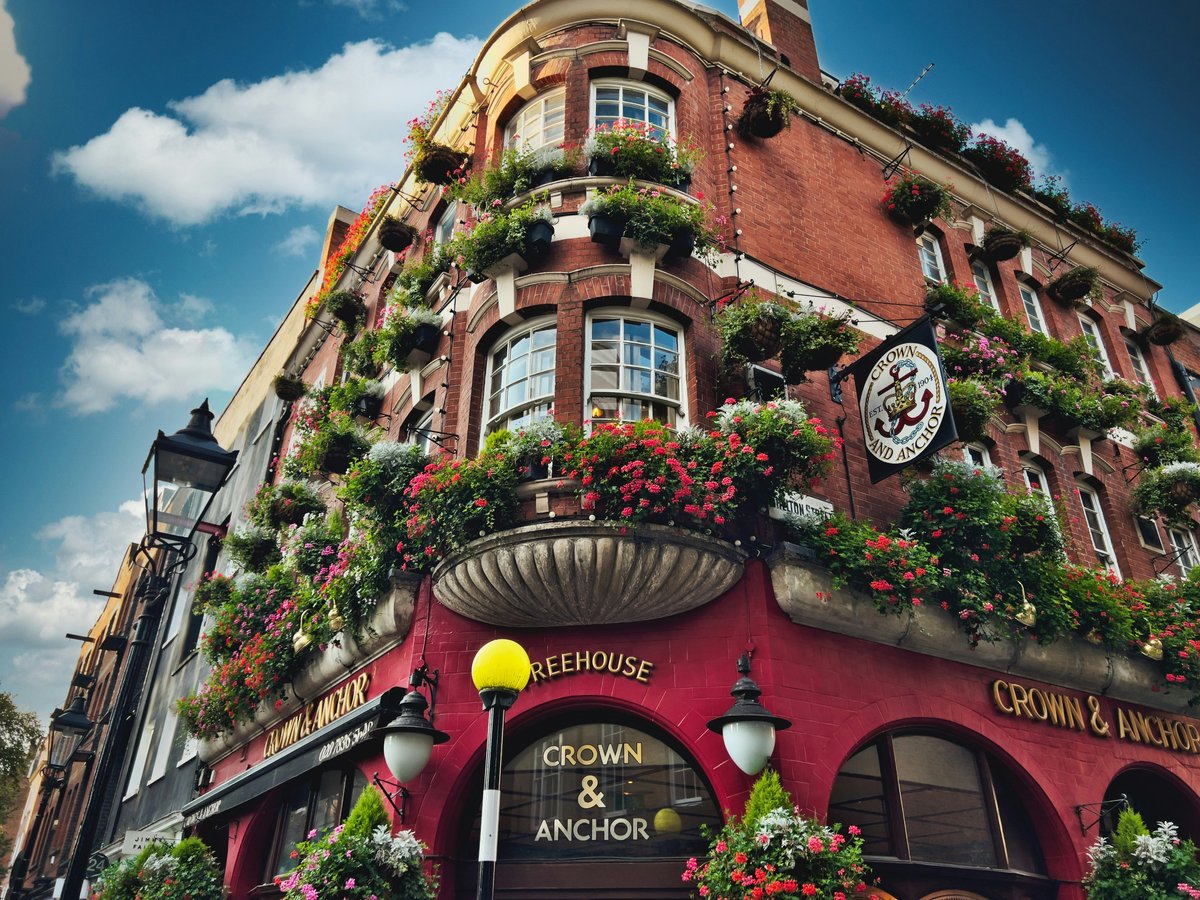 a building with a lot of flowers growing on it