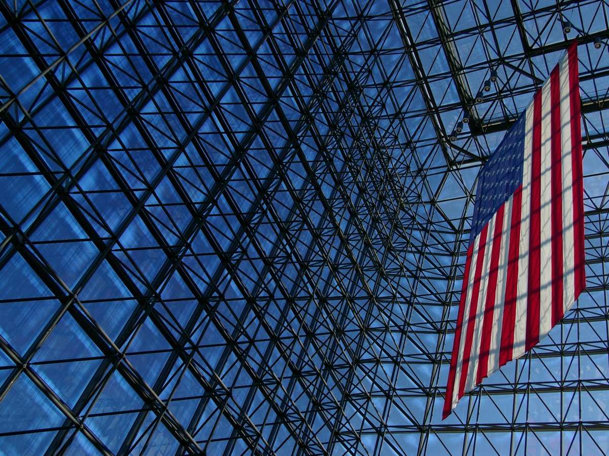 us a flag on black metal frame