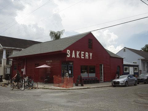 red and white concrete building