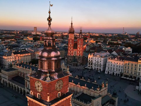 a large city with a clock tower
