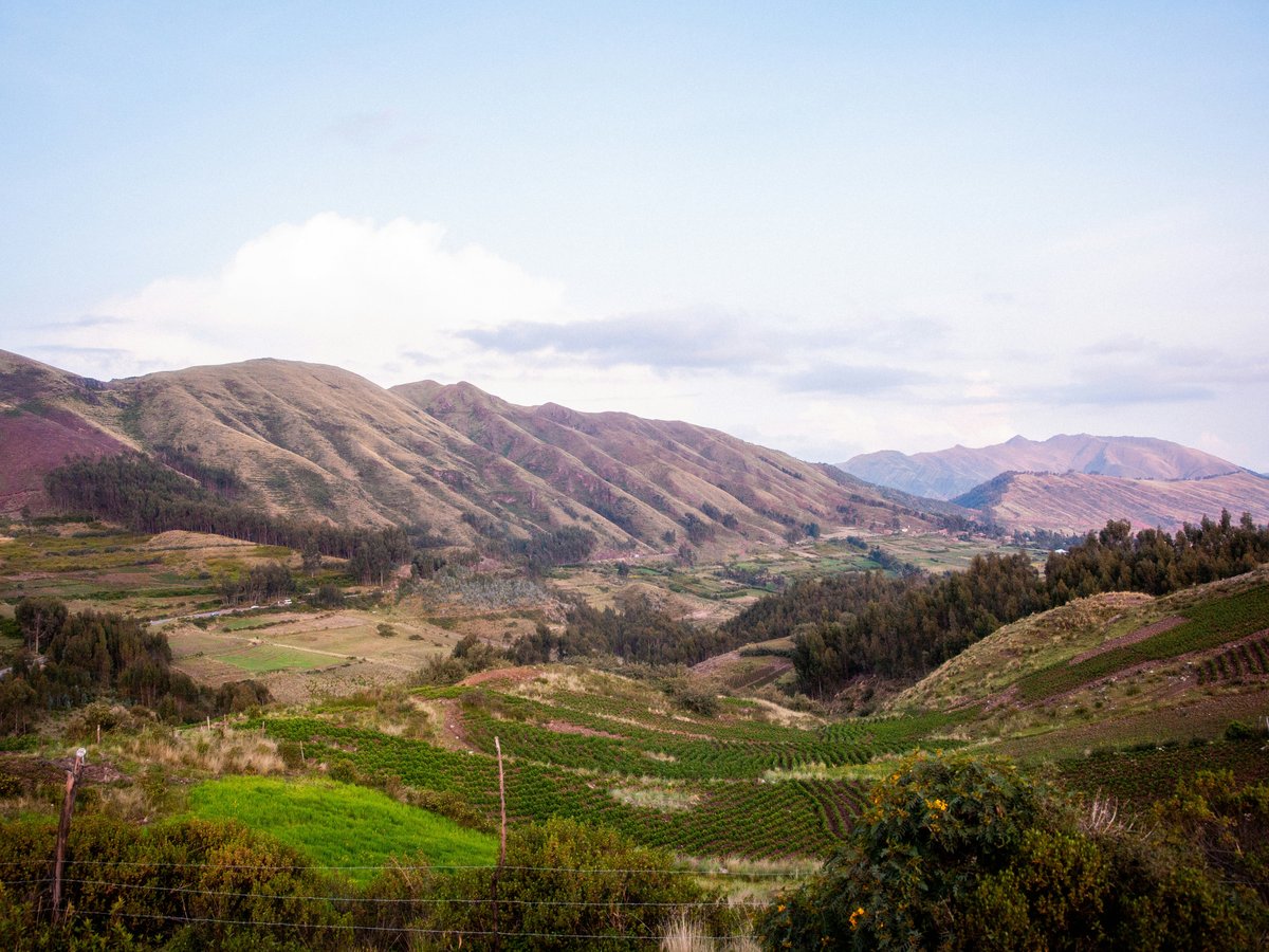 a view of a valley with mountains in the background