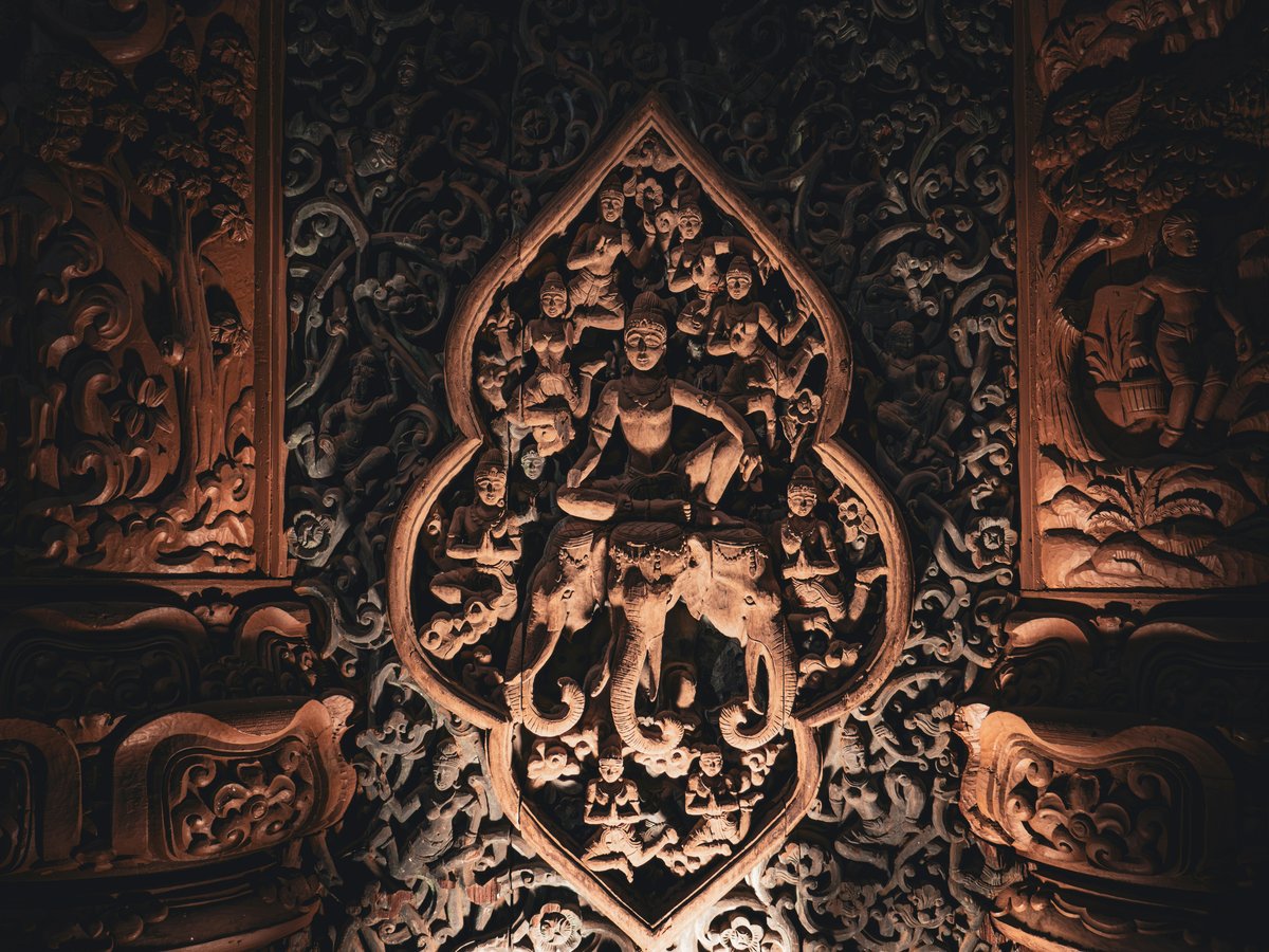 An intricately carved wall in a building